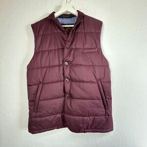 Robert Talbott Mens Burgundy Quilted Down Puffer Vest XL Button Front Packable